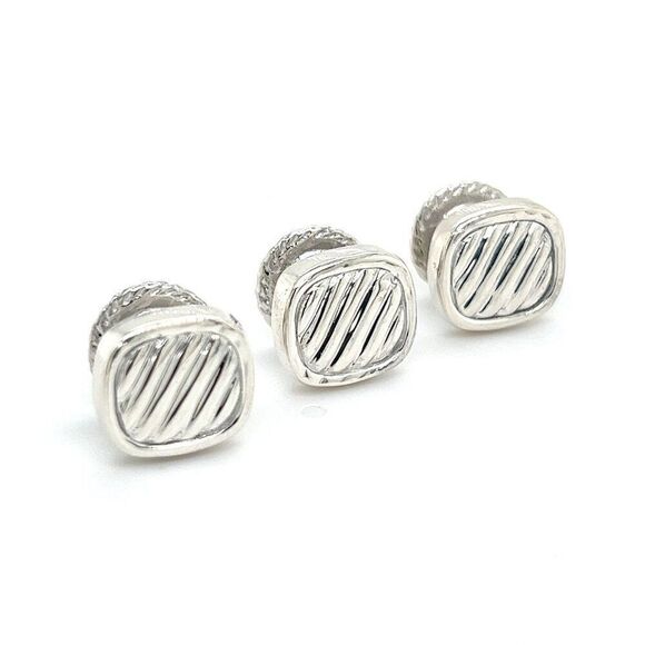 David Yurman Estate PC Tuxedo Button Set Sterling Silver DY413 - Picture 1 of 11
